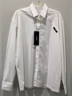 Les Hommes White Perforated-Sleeve Button Shirt